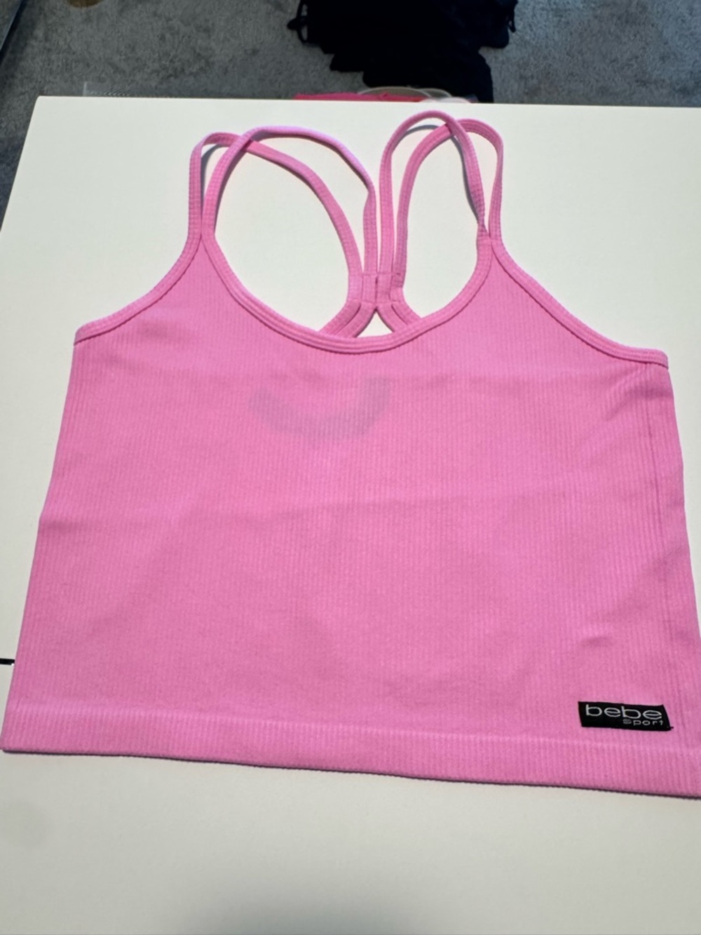 bebe Pink Ribbed Strappy Cropped Tank Top